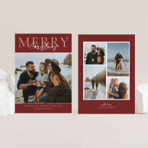 Red Modern Minimalist Photo Merry Christmas Holiday Card