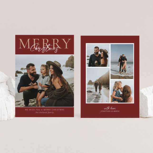 Red Modern Minimalist Photo Merry Christmas Holiday Card (Creator Uploaded)