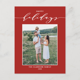 Red Modern Mix Typography Happy Holidays Photo Holiday Postcard