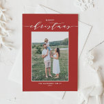 Red Modern Mix Typography Merry Christmas Photo Holiday Card<br><div class="desc">Merry Christmas! Send Christmas wishes to family and friends with this customisable modern Christmas card. It features an elegant script and simple typography. Personalise this photo Christmas card by adding names and a photo. This red Christmas card is available on other cardstock and colours.</div>