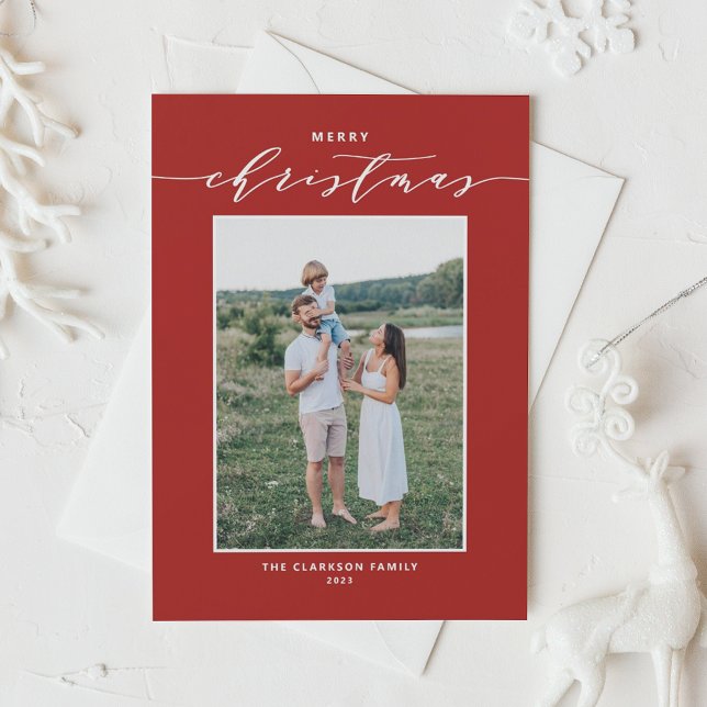 Red Modern Mix Typography Merry Christmas Photo Holiday Card (Creator Uploaded)