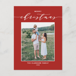 Red Modern Mix Typography Merry Christmas Photo Holiday Postcard