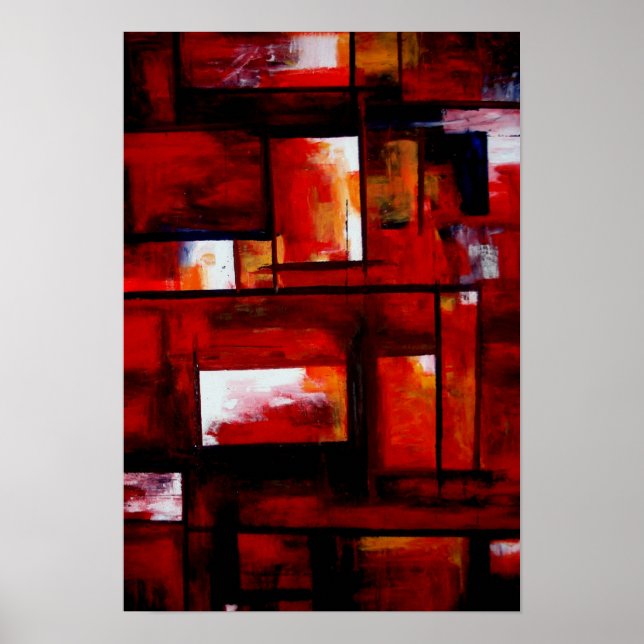 Red Modern Oriental Abstract Poster Print (Front)