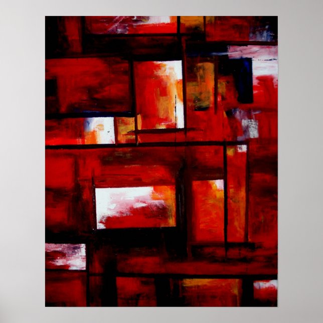 Red Modern Oriental Abstract Poster Print (Front)