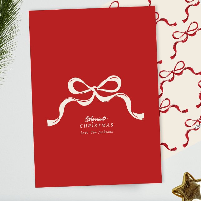 red modern retro bow non photo christmas holiday card (Creator Uploaded)