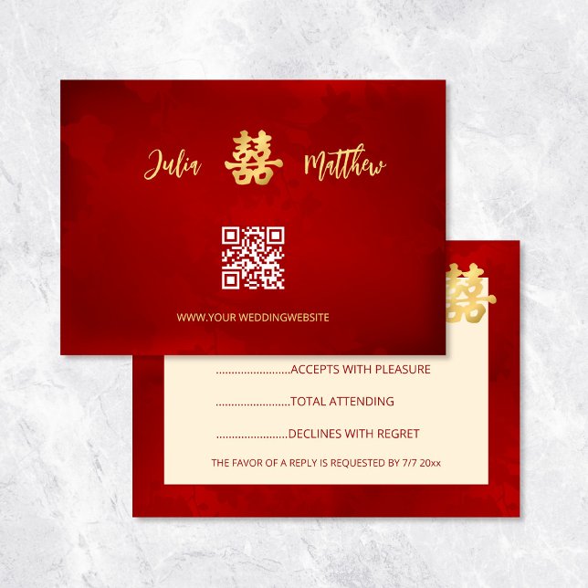 Red Modern RSVP Chinese Wedding Invitation (Creator Uploaded)