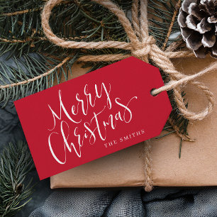 Red Modern Simple Calligraphy Merry Christmas Gift Tags