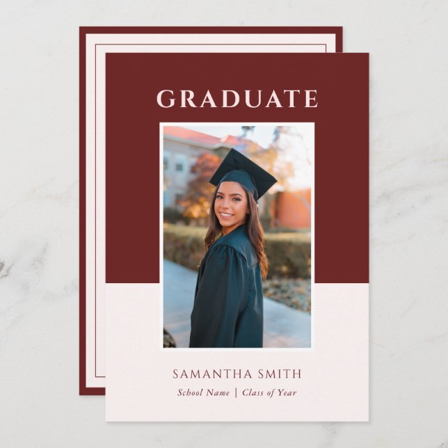 Red Modern Simple Typography Photo Graduation Invitation (Front/Back)