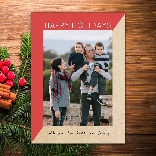 Red Modern Slant Holiday Photo Flat Card (Red Modern Slant Holiday Photo Card)