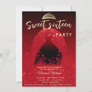 Red Modern spotlight bokeh butterfly dress tiara Invitation
