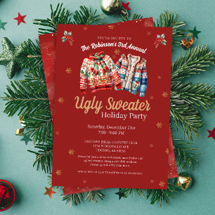 Red Modern Tacky Ugly Sweater Christmas Party Invitation