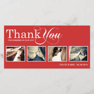 RED MODERN THANKS WEDDING THANK YOU CARD