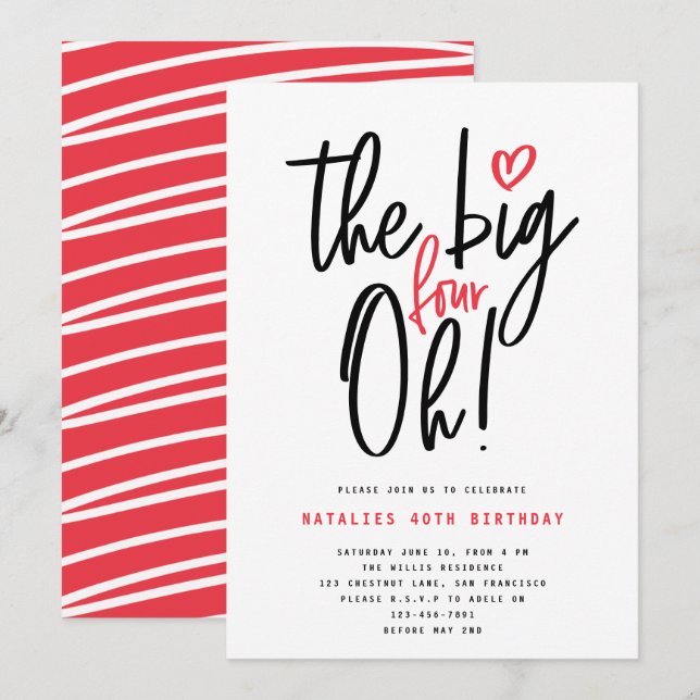 red modern typography 40th birthday party (Front/Back)