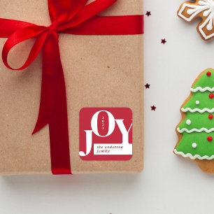 Red Modern Typography Christmas Joy Square Sticker