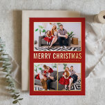 Red Modern Typography Christmas Three Photo Foil Holiday Card<br><div class="desc">Merry Christmas! Send Christmas greetings to family and friends with this customisable gold foil Christmas photo card. It features simple typography and a Christmas tree. The texts are fully customisable for any greetings. This modern Christmas card is available in other foil colours.</div>