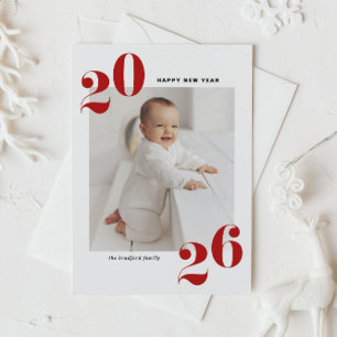 Red Modern Typography Happy New Year 2022 Photo Holiday Postcard
