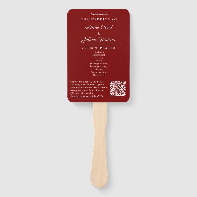 Red Modern Wedding Ceremony Program Hand fans (Front)
