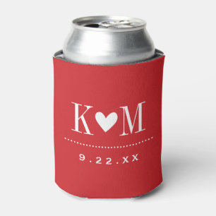 Red Modern Wedding Monogram Can Cooler