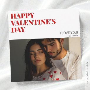 Red Modern Xoxo Couple Photo Happy Valentines Day Holiday Card