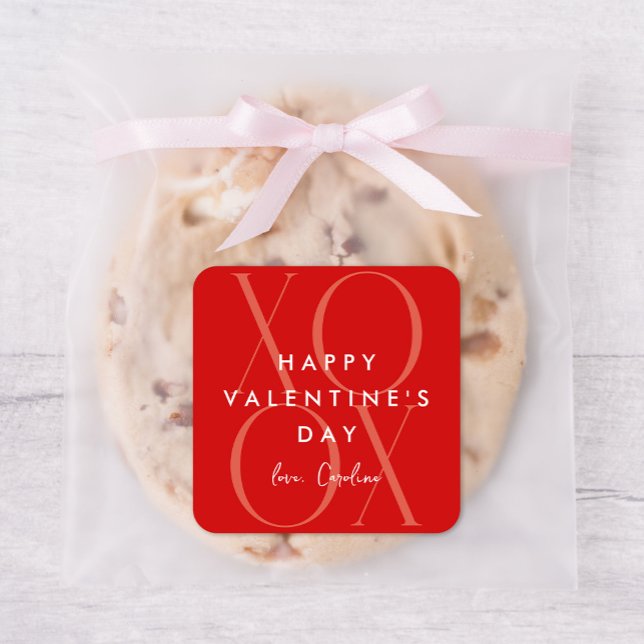 Red Modern XOXO Valentine's Day  Square Sticker (Creator Uploaded)