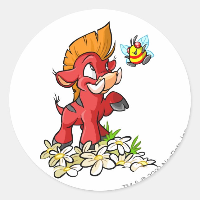Red Moehog and Buzz Classic Round Sticker (Front)