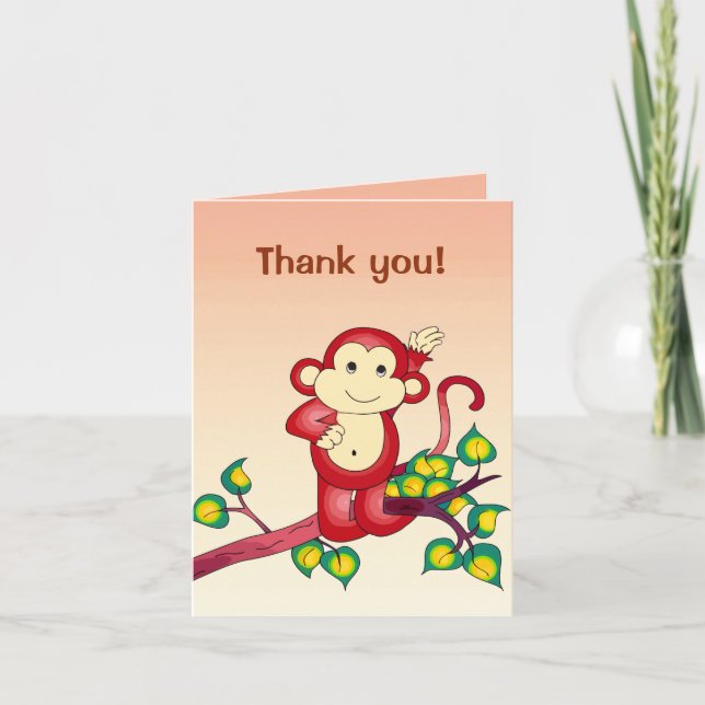 Red Monkey Animal Thank You Card (Front)