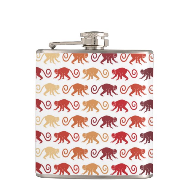 Red Monkeys Pattern Hip Flask (Front)