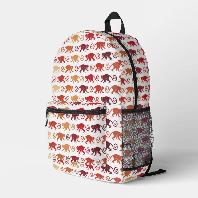 Red Monkeys Pattern Printed Backpack (Back Corner Right)