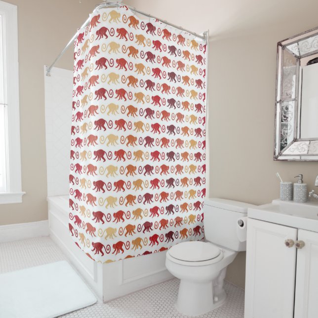 Red Monkeys Pattern Shower Curtain (In Situ)