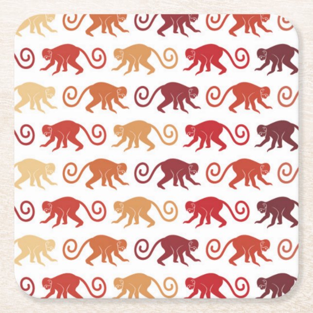Red Monkeys Pattern Square Paper Coaster (Front)