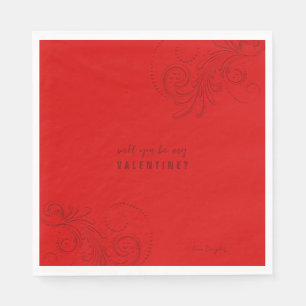 Red Monochromatic Swirls Will You Be My Valentine Napkin