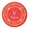 Red Monogram Decorative Floral Tiles Magnet