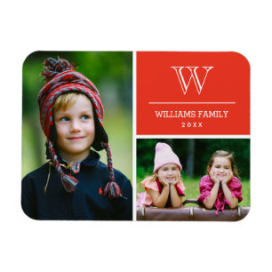 Red Monogram Family Photo Magnet