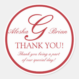 Red Monogram G Wedding Favour Stickers