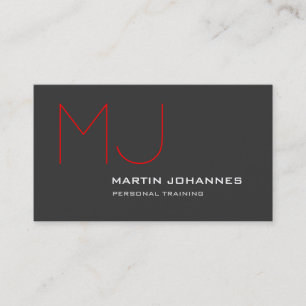 Red Monogram Grey Personal Trainer Business Card
