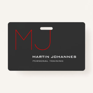 Red Monogram Grey Personal Trainer Business ID Badge