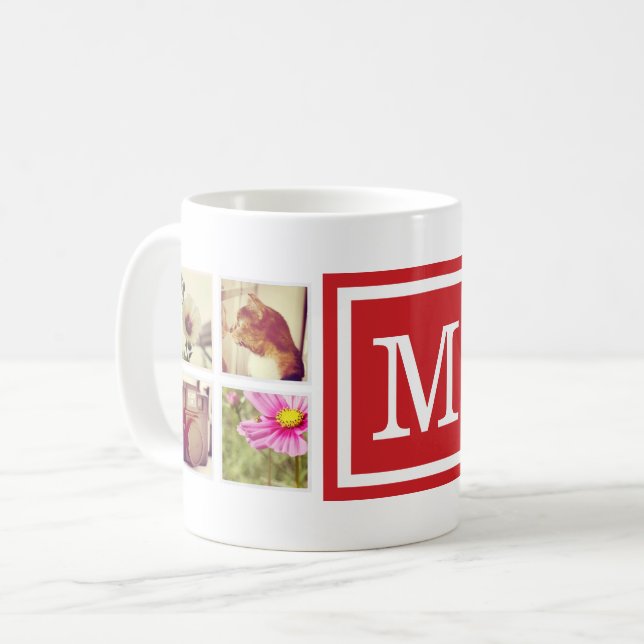 Red Monogram Instagram Photo Collage Mug (Front Left)