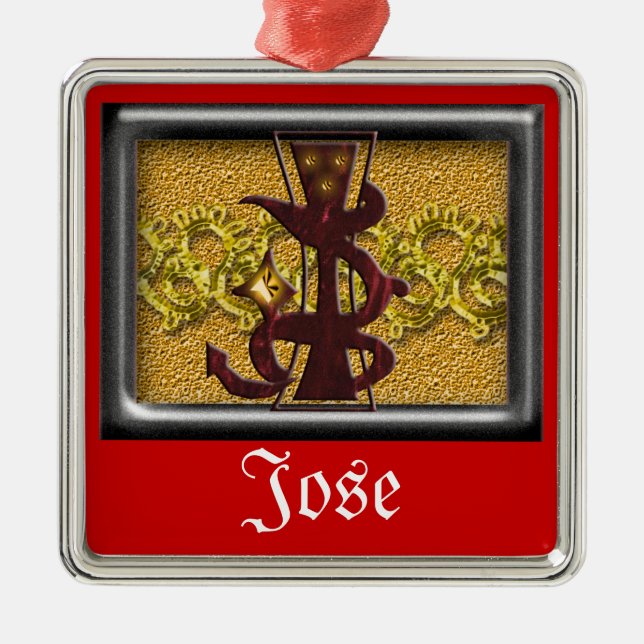 red monogram J Metal Tree Decoration (Front)