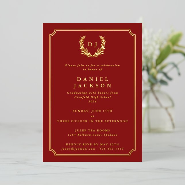 Red Monogram + Laurel Wreath Graduation (Standing Front)