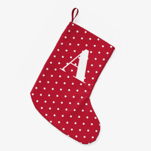 Red Monogram Polka Dots Double Sided Small Christmas Stocking