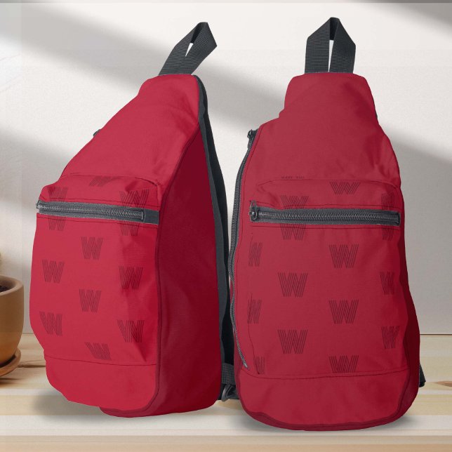 Red monogram, simple modern, women sling bag (Red monogram, women's sling bag)