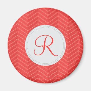 Red Monogram Thin Chevron Pattern Magnet