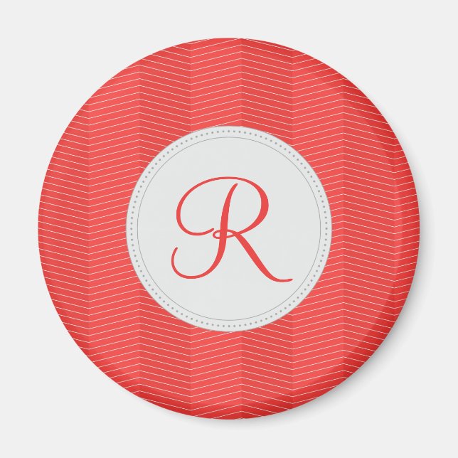 Red Monogram Thin Chevron Pattern Magnet (Front)