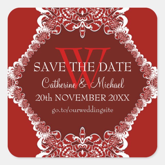 Red Monogram Tribal  Wedding Annoucement Sticker (Front)