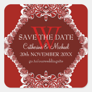 Red Monogram Tribal  Wedding Annoucement Sticker