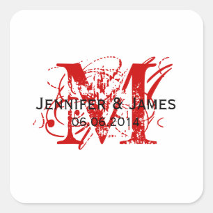 Red Monogram Wedding Favour Stickers