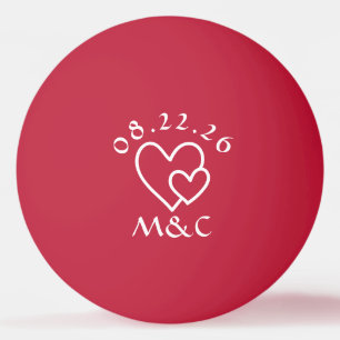 Red Monogram Wedding Ping Pong Ball