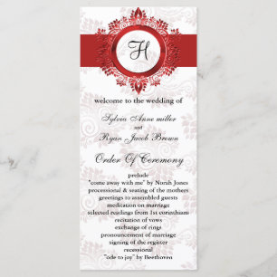 red monogram Wedding program Programme