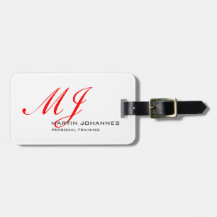 Red Monogram White Grey Personal Trainer Modern Luggage Tag