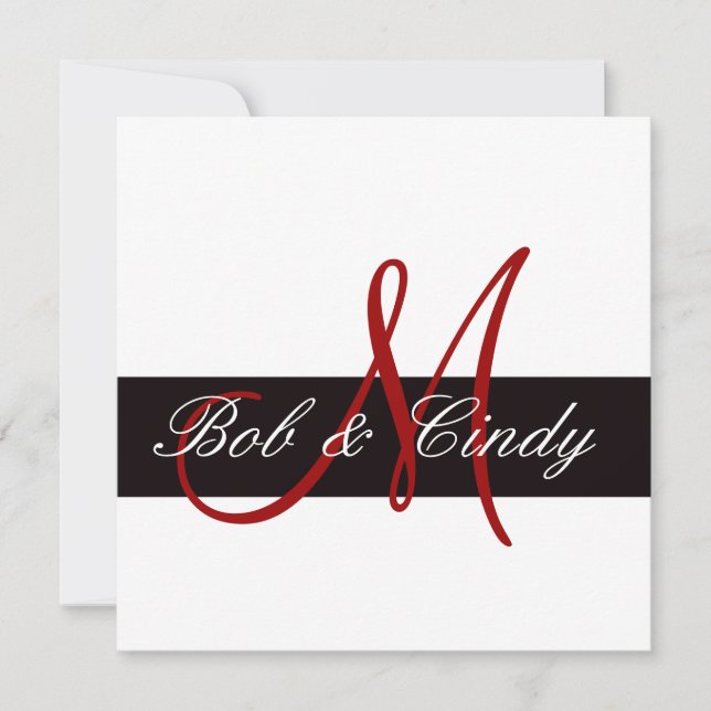 Red Monogram with Black Bar Wedding Invitation (Front)